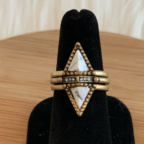 Stackable Marble Brass Ring Set - Picture 2 of 8